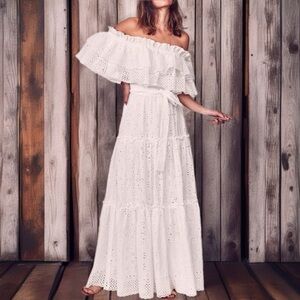 LoveShackFancy Eyelet Off Shoulder Maxi Dress